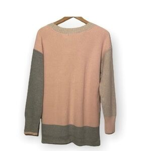 525 AMERICA BORN IN BKLYN Blocked Pullover SWEATER Pink white brown size small